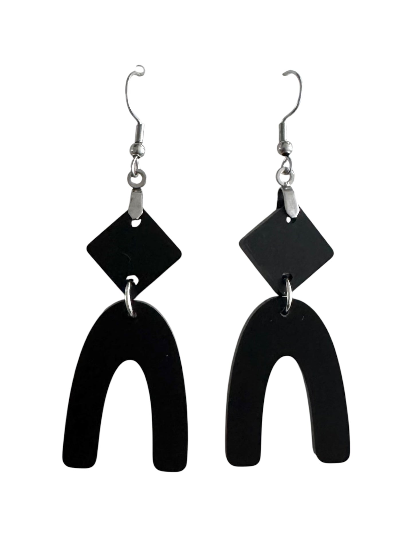 Half Oval Wood & Acrylic Earrings – With Leopard Print, Black & Wood Accents