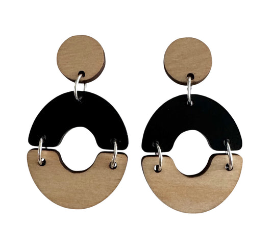 Circle and Square Black Acrylic, Wood & Leopard Earrings – Stud & Dangle Styles