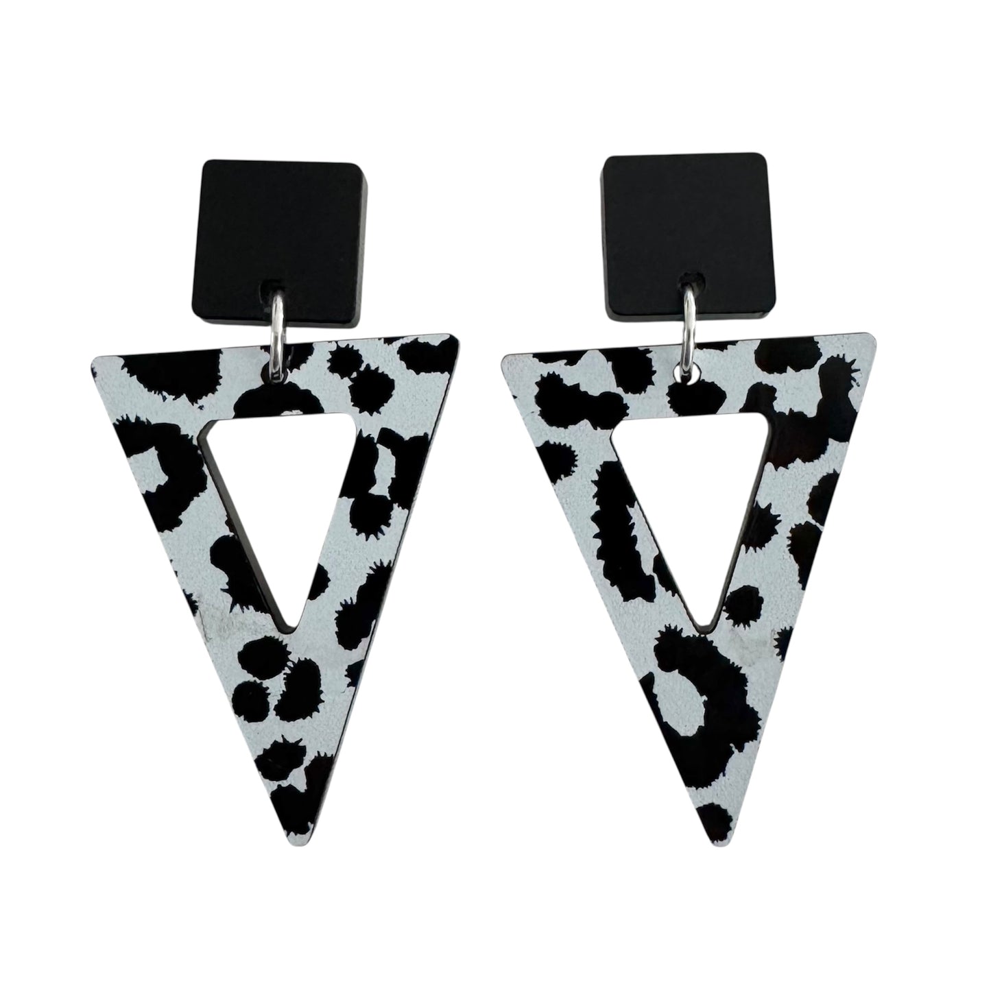Triangle Wood & Leopard Acrylic Earrings – Stud & Dangle Styles