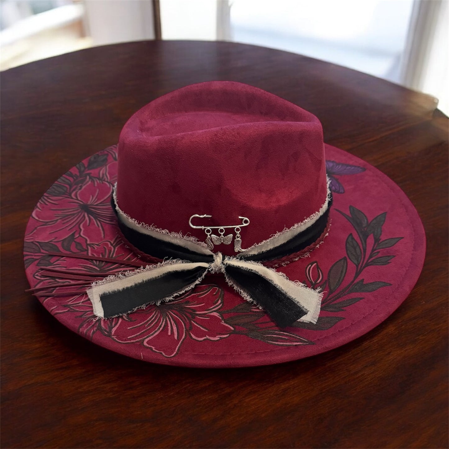 Purple - Floral and Butterfly Laser Engraved Hat