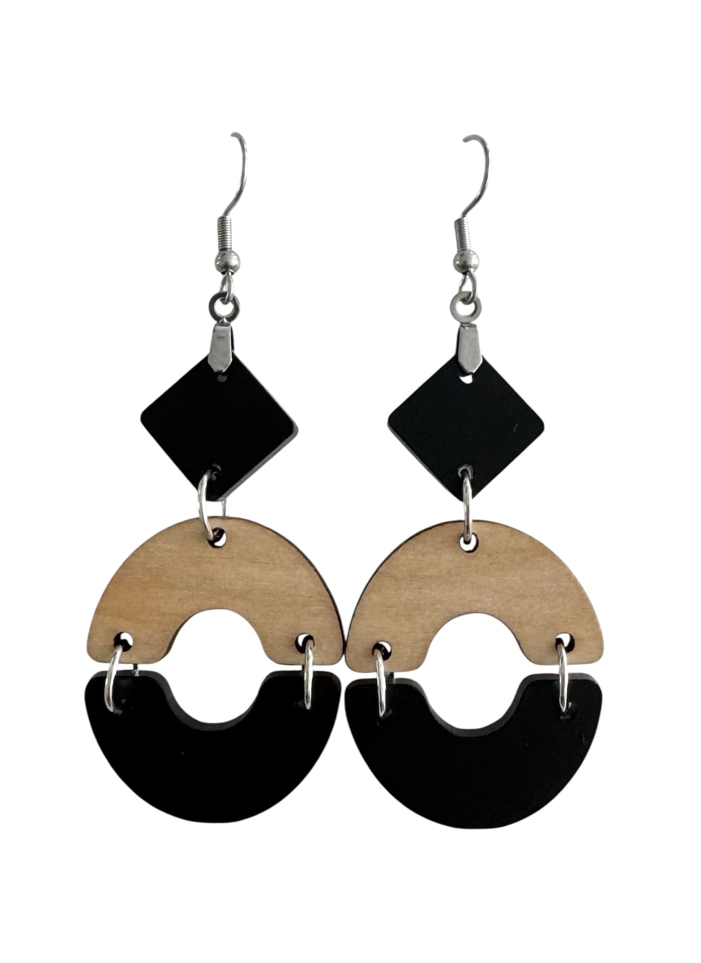 Circle Wood & Acrylic Earrings – With Leopard Print, Black & Wood Accents
