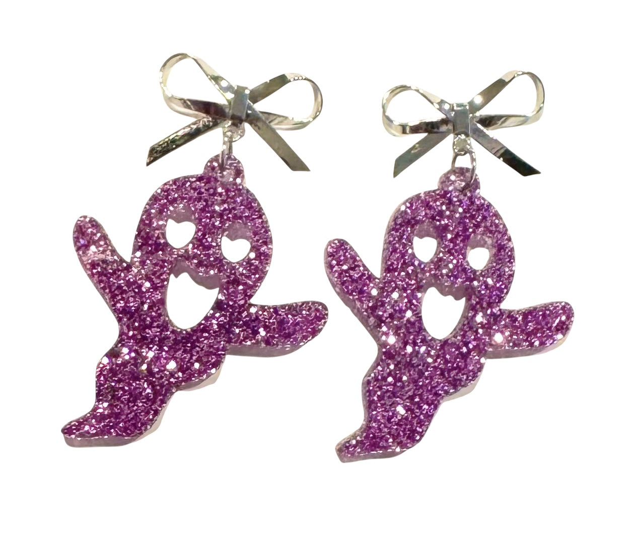 Glitter Ghost Earrings with Bows