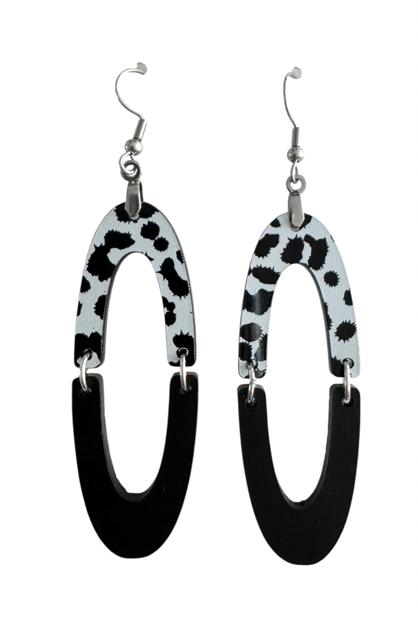 Oval Wood & Acrylic Earrings – With Leopard & Wood Accents