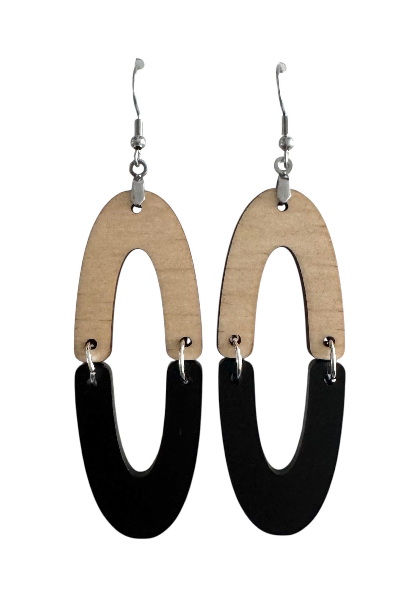 Oval Wood & Acrylic Earrings – With Leopard & Wood Accents