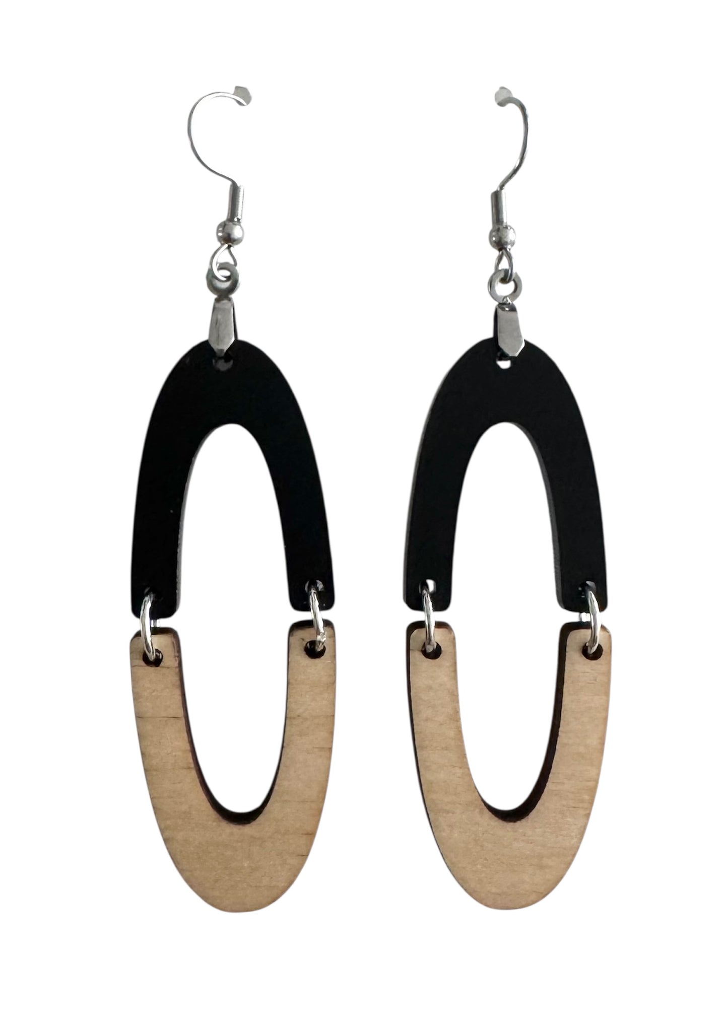 Oval Wood & Acrylic Earrings – With Leopard & Wood Accents
