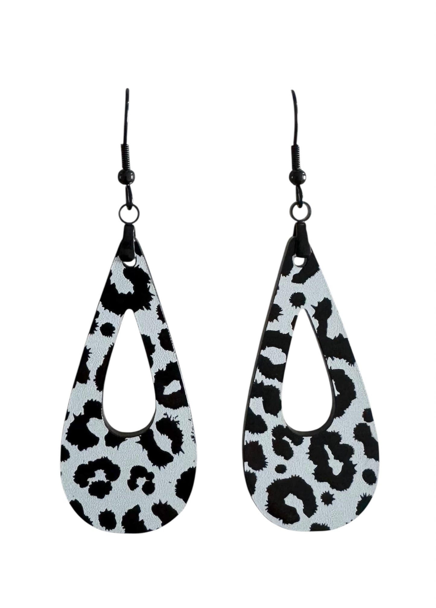 Teardrop Acrylic Earrings – With Black & Leopard Accents