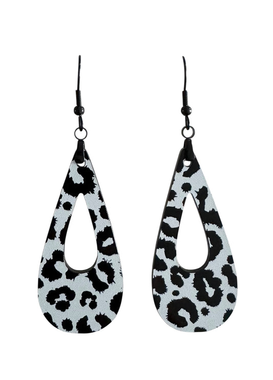 Teardrop Acrylic Earrings – With Black & Leopard Accents