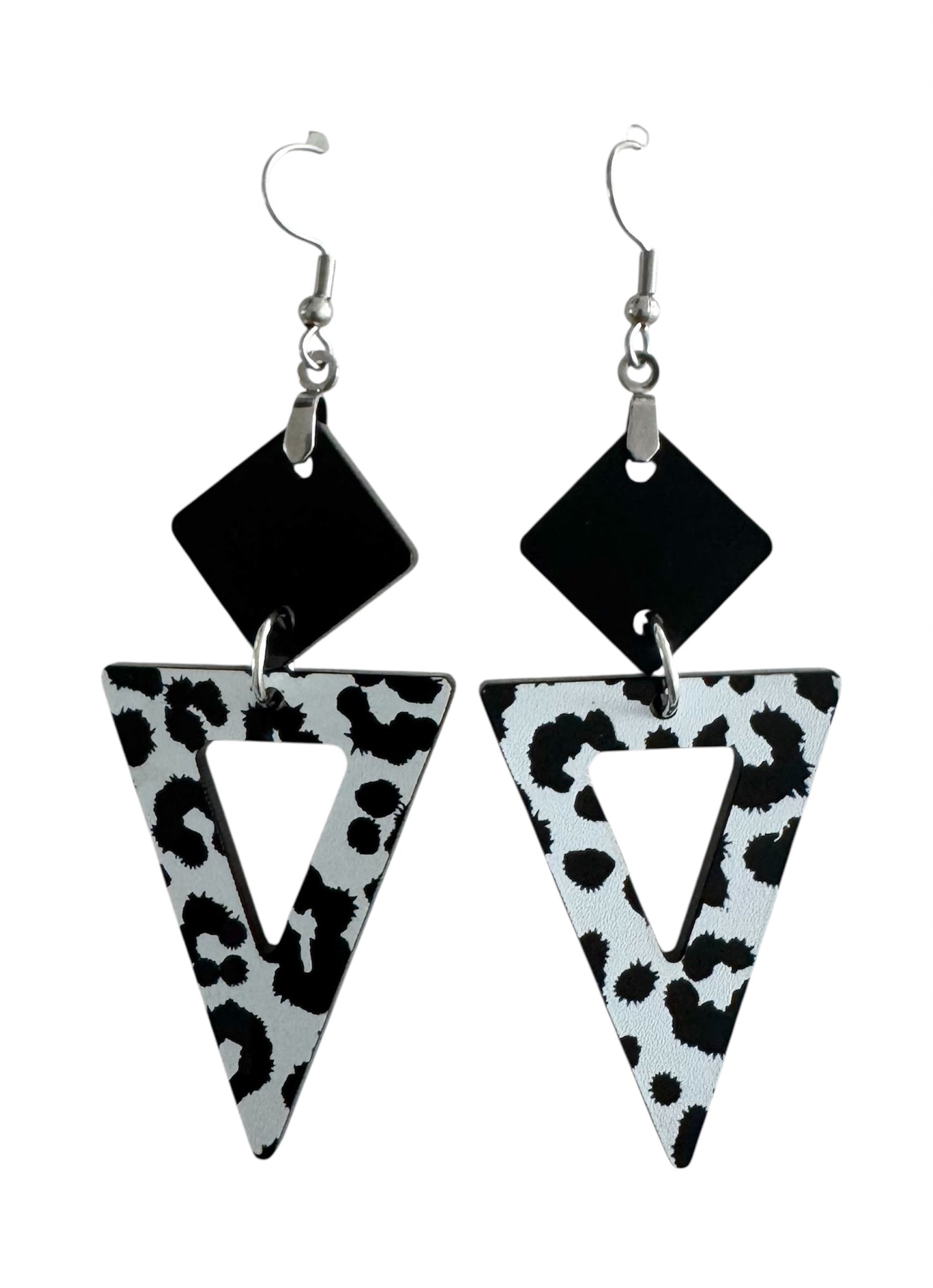 Triangle Wood & Leopard Acrylic Earrings – Stud & Dangle Styles