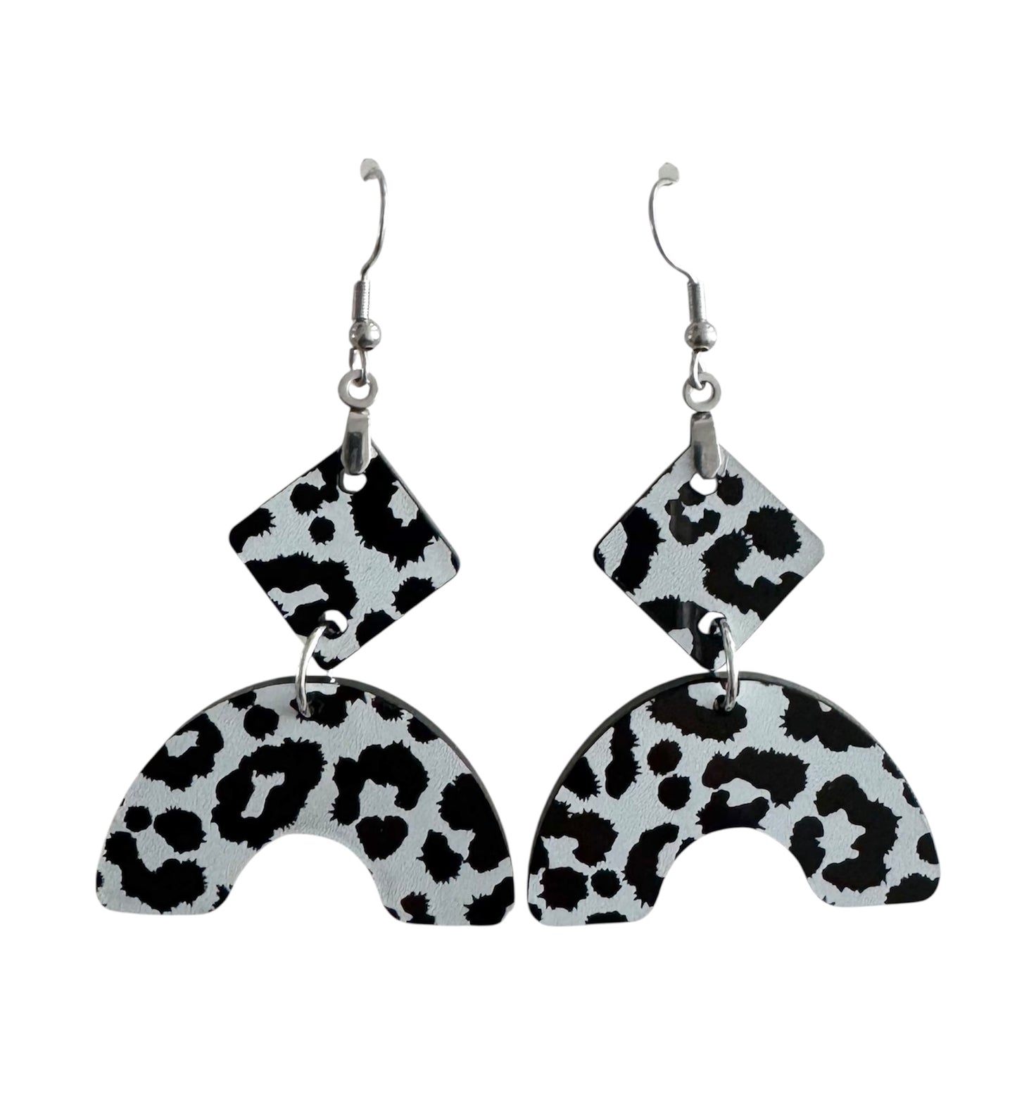 Circle and Square Black Acrylic, Wood & Leopard Earrings – Stud & Dangle Styles