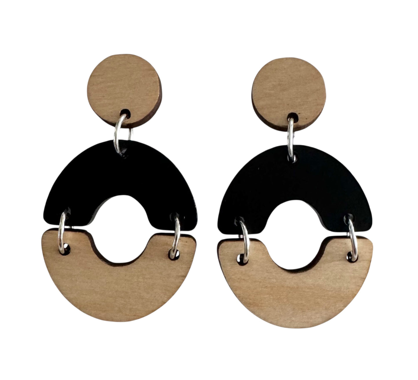 Circle and Square Black Acrylic, Wood & Leopard Earrings – Stud & Dangle Styles