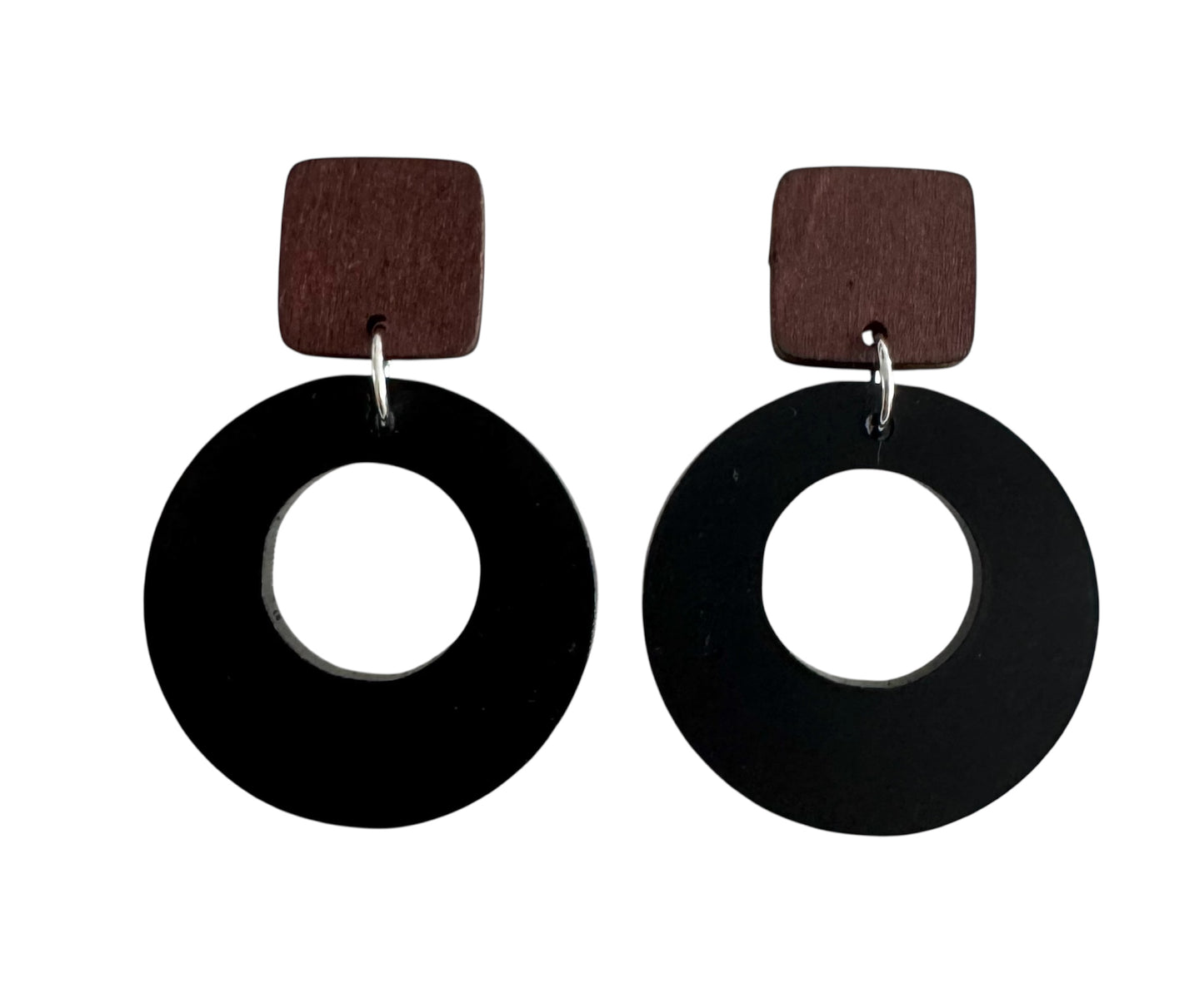 Circle and Square Black Acrylic, Wood & Leopard Earrings – Stud & Dangle Styles