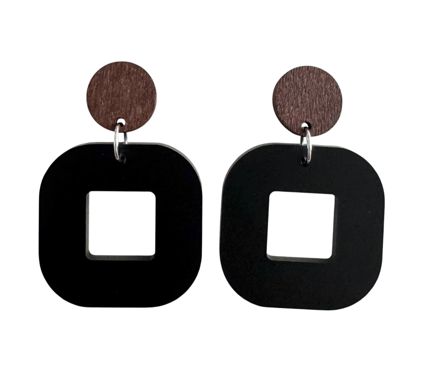 Circle and Square Black Acrylic, Wood & Leopard Earrings – Stud & Dangle Styles