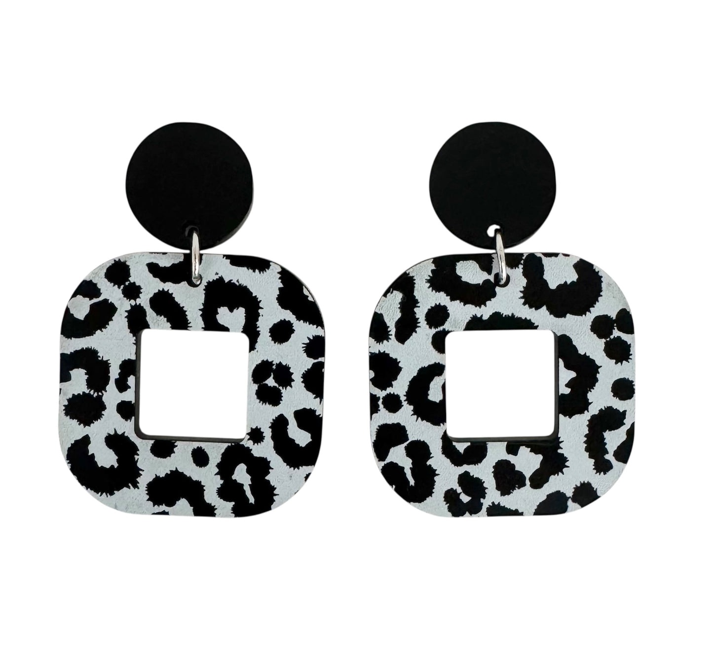 Circle and Square Black Acrylic, Wood & Leopard Earrings – Stud & Dangle Styles