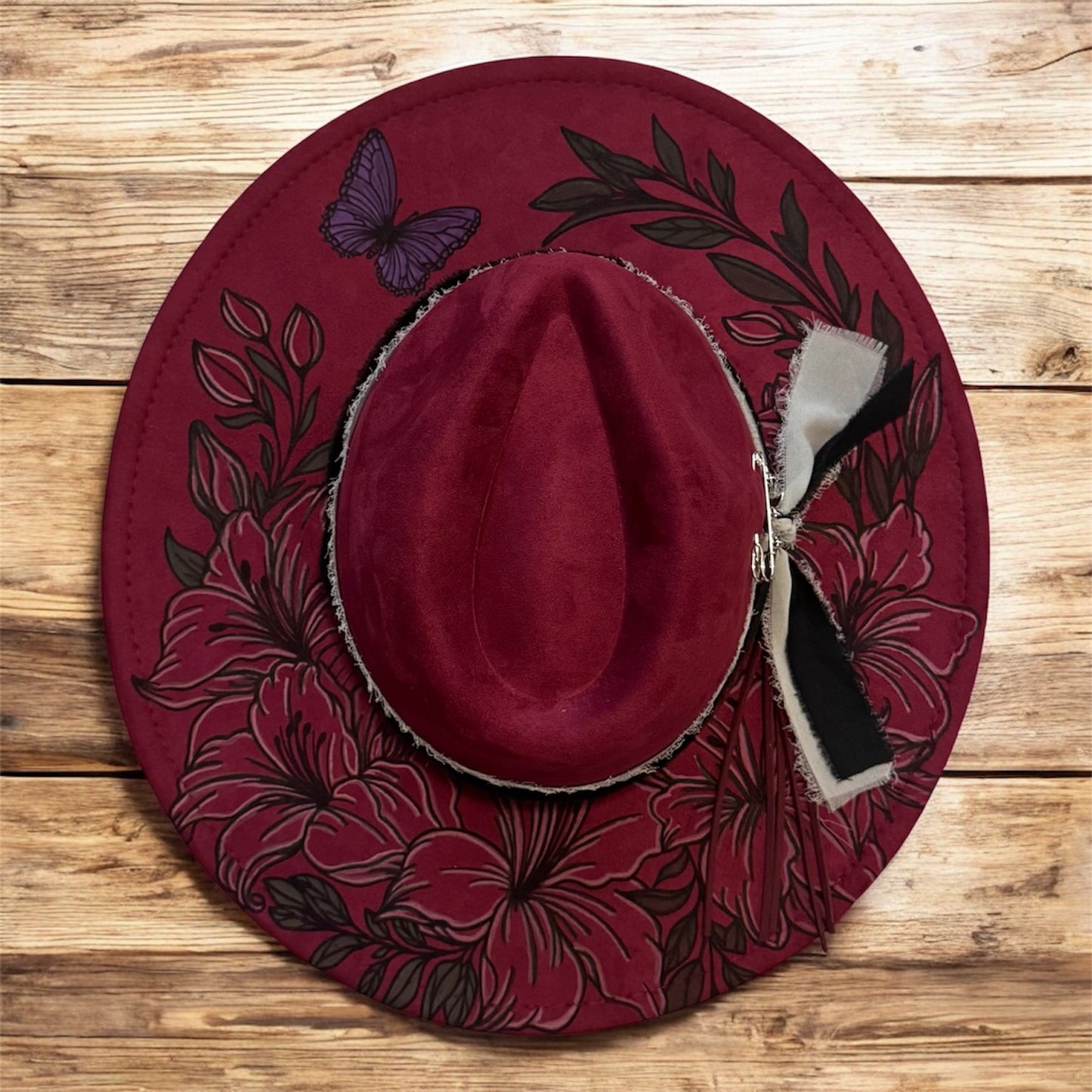 Purple - Floral and Butterfly Laser Engraved Hat