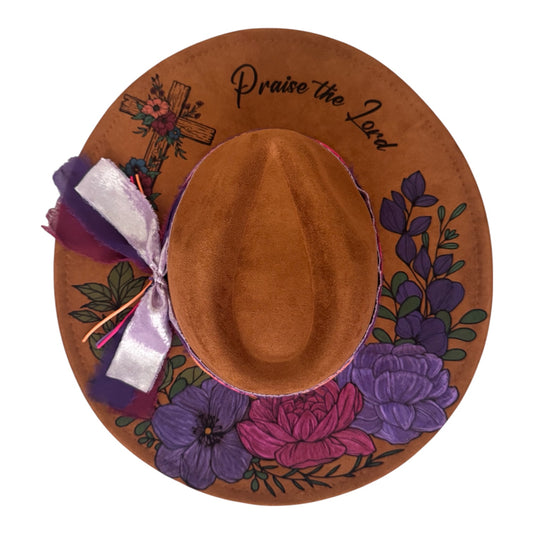 Floral/Cross "Praise The Lord" - Laser Engraved Hat