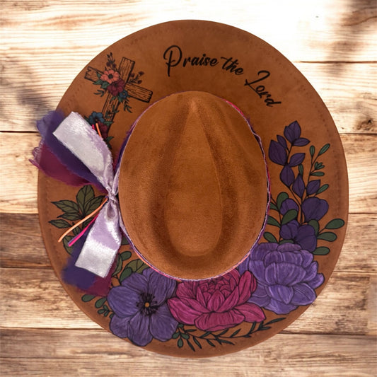 Floral/Cross "Praise The Lord" - Laser Engraved Hat