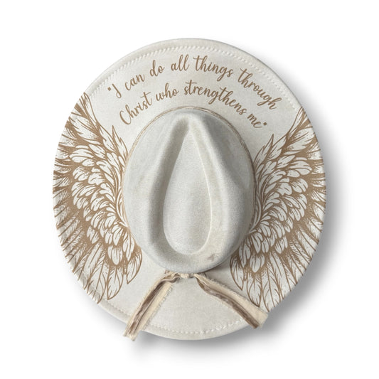 Ivory "I Can Do All Things Through Christ" Laser Engraved Hat